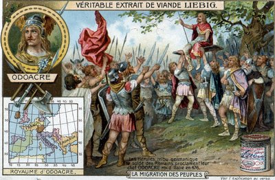 The Herules, a German tribe in the pay of the Roman soldiers, proclaimed their chief Odoacre king of Italy in 476 (end of the Roman Empire) - Liébig advertising sticker بواسطة المدرسة الفرنسية