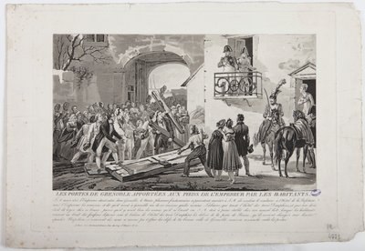 السكان الذين يودعون أبواب غرونوبل عند أقدام الإمبراطور ، 6 مارس 1815 ، نشرها مارتينيت ، 1815 بواسطة المدرسة الفرنسية