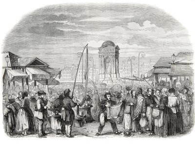 الأبرياء يسيرون في باريس بالنافورة - نقش في "Tableau-de-Paris" بواسطة Edmond Texier 1852 بواسطة المدرسة الفرنسية