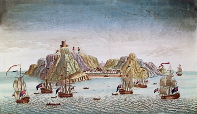 جزيرة سانت هيلانة ، مكان نفي الجنرال نابليون بونابرت (1769-1821) بواسطة المدرسة الفرنسية