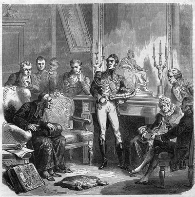 اليسوعيون في بلاط شارل العاشر (1757-1836) ملك فرنسا. نقش في "Histoire des Papes-Rois-Queen and Empereurs عبر القرون" بقلم موريس لاتشاتر بواسطة المدرسة الفرنسية