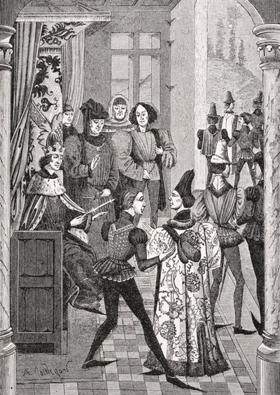 ال King&39;s Court أو Grand Council ، بعد صورة مصغرة في "Chronicles of Froissart" ، من "Le Moyen Age et la Renaissance" بواسطة Paul Lacroix (1806-84) نشر عام 1847 بواسطة المدرسة الفرنسية
