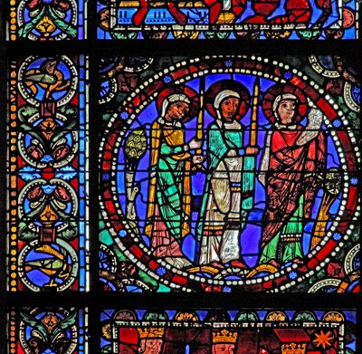 نافذة حياة المسيح: ثلاثة قديسين يحضرون التقديم في الهيكل (مع اللوحة التالية) (W50) بواسطة المدرسة الفرنسية