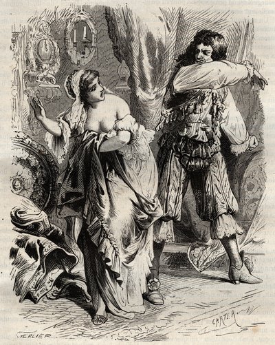 قام ماركيز مونتيسبان ، لويس هنري (لويس هنري) دي بارديلان دي جوندرين (1640-1691) بصفع زوجته ، مركيز مونتيسبان (فرانسواز أثينيس) بواسطة روششوارت مورتيمارت (أو مدام دي مونتيسبان) (1640-1707) ، من أجل رفضت له بأمر من كي بواسطة المدرسة الفرنسية