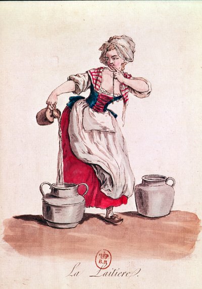 The Milkmaid ، 1785 (نقش الألوان) بواسطة المدرسة الفرنسية