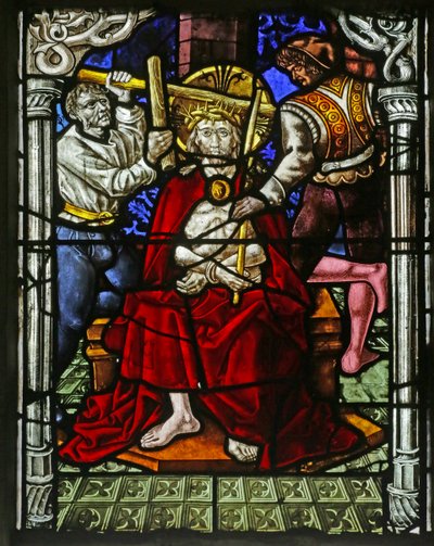 The Mocking and Crowning with thorns (stained glass) بواسطة المدرسة الفرنسية