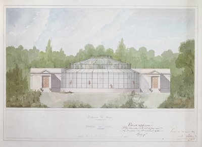 The Monkey House at Jardin des Plantes في باريس ، 1835 (حبر ومرحاض على ورق) بواسطة المدرسة الفرنسية