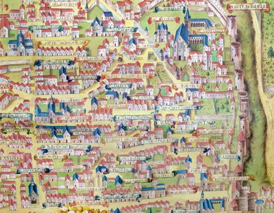 ال Montagne Sainte-Genevieve ، التفاصيل من خطة باريس مصنوعة c.1540 ، تسمى Plan de la Gouache ، c.1860 بواسطة المدرسة الفرنسية