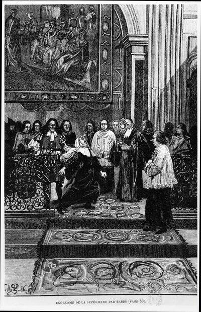 طرد الأم العليا من قبل Barre ، التوضيح لامتلاك Loudun في Les Mysteres de la Science بواسطة Louis Figuier ، 1886 بواسطة المدرسة الفرنسية