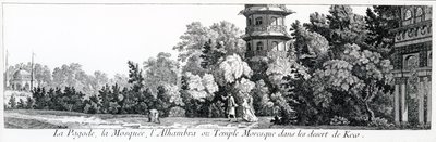 ال باغودا ، المسجد ، الهمبرا أو المعبد المغاربي في كيو ، من Jardins Anglo-Chinois a la Mode ، بقلم جورج لويس لو روج ، نشر 1775-78 بواسطة المدرسة الفرنسية