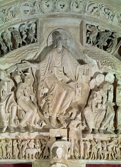 عيد العنصرة ، من طبلة البوابة المركزية ، c.1120 بواسطة المدرسة الفرنسية