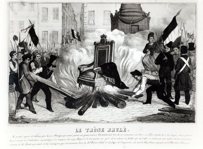 الناس يحرقون العرش في ساحة الباستيل ، 1848 بواسطة المدرسة الفرنسية