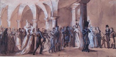 The Peristyle at the Theatre Francais ، حوالي عام 1822 (حجر ملون) بواسطة المدرسة الفرنسية