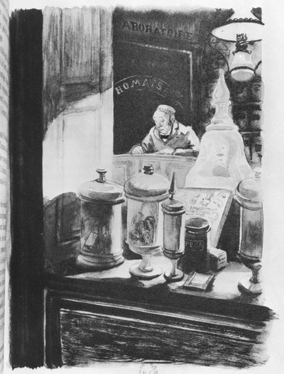 الصيدلي Homais ، رسم توضيحي من "مدام بوفاري" بقلم غوستاف فلوبير (1821-1880) نشره بريفانت ، 1836 بواسطة المدرسة الفرنسية