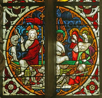 The Resurrection and the three Holy Women at the tomb, c.1350 (stained glass) بواسطة المدرسة الفرنسية