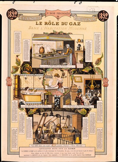 دور الغاز في المنازل الحديثة ، من تقويم شركة الغاز الفرنسية ، 1892 بواسطة المدرسة الفرنسية