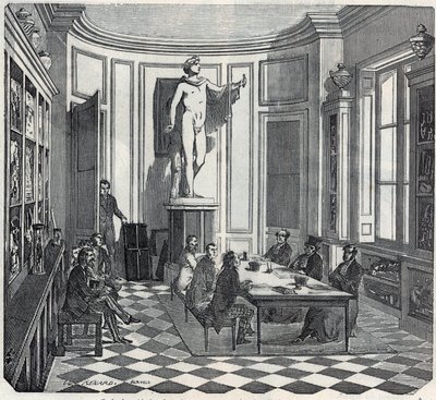 مدرسة الطب في باريس - امتحان في غرفة الأدوات - نقش في "Tableau-de-Paris" بقلم إدموند تيكسييه 1852 بواسطة المدرسة الفرنسية
