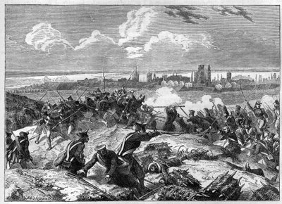 حصار دانزيج (1807) تحت قيادة المارشال بيير جوزيف لوفيفر (1755-1820) - من "" تاريخ الإمبراطورية بعد تاريخ القنصلية "لأدولف تييرز -1879 - مجموعة خاصة بواسطة المدرسة الفرنسية