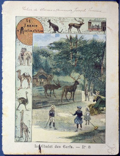 The Stag House at the Jardin dAcclimatation ، باريس ، c.1900 (نقش الألوان) بواسطة المدرسة الفرنسية