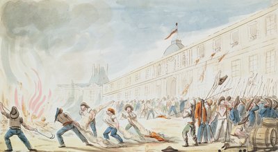 الاستيلاء على التويلري ، 10 أغسطس 1792 (نقش الألوان) بواسطة المدرسة الفرنسية