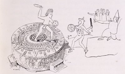 ال Temalacati ، أو حجر Gladiatorial ، من Codex Ramirez ، من "المدن القديمة في العالم الجديد" ، بقلم كلود جوزيف ديزاير شارني ، حانة. 1887 بواسطة المدرسة الفرنسية