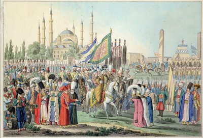 السلطان التركي يراجع الإنكشارية بواسطة المدرسة الفرنسية