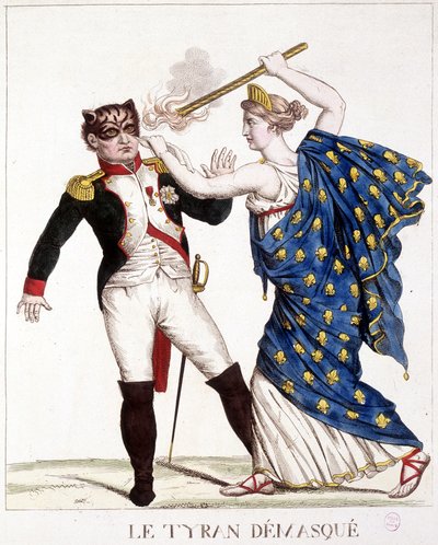 The Unmasked Tyrant - في "" نابليون الأول ، رسوم كاريكاتورية ، مجموعة وهمية "، ج. 1814. بواسطة المدرسة الفرنسية