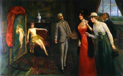 زيارة استديو الفنان حوالي عام 1910 (زيت على قماش) بواسطة المدرسة الفرنسية