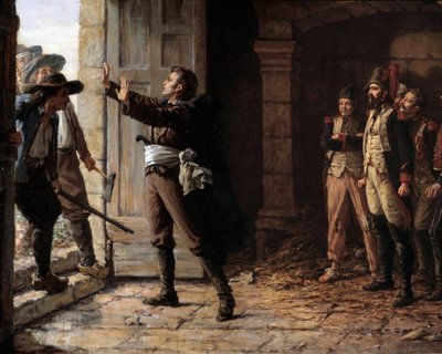 حروب فيندي: باع القائد العسكري موريس جوزيف لويس جيجوست ديلي (1752-1794) ، الذي استطاع بمكره إنقاذ السجناء "الزرق" (الباعة) من القوات الملكية التي كان يرأسها عام 1793. لوحة مجهولة. القرن ال 18. شوليت. متحف بواسطة المدرسة الفرنسية