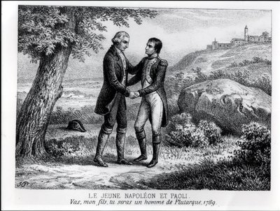 التقى الشاب نابليون بونابرت (1769-1821) باسكوال باولي (1725-1807) عام 1789 ، من كتاب عن كورسيكا بقلم ج. أ. جاليتي ، باريس ، 1863 بواسطة المدرسة الفرنسية