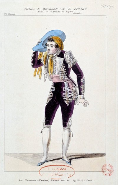 الممثل كلود لويس سيرافين باريزين (أو Barisain) dit Monrose (1783-1843) في دور Figaro in Le mariage de Figaro "" بقلم بيير أوغستين كارون دي بومارشيه (1732-1799) 1784 باريس ، كوميديا ​​فرنسية بواسطة المدرسة الفرنسية