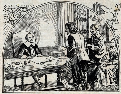 مكتب عنوان Theophraste Renaudot (1586-1653) ، الطبيب والصحفي الفرنسي ، مؤسس جريدة الجازيت دو فرانس. نقش مجهول من عام 1930. بواسطة المدرسة الفرنسية