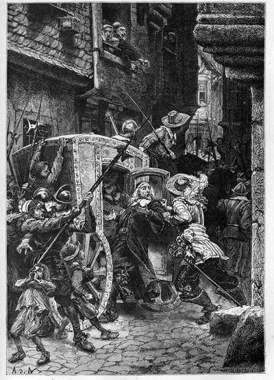 اعتقال بيير بروسيل (1575-1654) في 1648 ، بأمر من آن النمسا (1601-1666) ، مما أثار اضطرابات الناس (أيام المتاريس) وفروند - اعتقال بيير دي بروسيل ، مستشار في برلمان باريس ، المسمى الأب بواسطة المدرسة الفرنسية