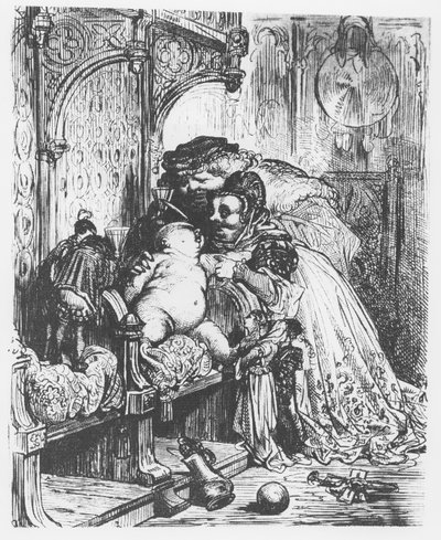 ولادة Pantagruel ، رسم توضيحي من "Gargantua and Pantagruel" بقلم فرانسوا رابليه (نقش) بواسطة المدرسة الفرنسية