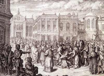 The birth of the Papesse Jeanne - in “” History of the Papesse Jeanne”” by M. de Spanheim, The Hague بواسطة المدرسة الفرنسية