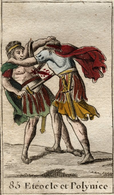 الأخوان إيتوكليس وبولينيكس ، أبناء أوديب ، يقتلون بعضهم البعض) من "Mythologie de la jeunesse" بقلم بيير بلانشارد 1803. بواسطة المدرسة الفرنسية