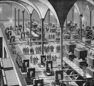 محطة الكهرباء المركزية في Halles de Paris. في "Album de la Science" ، Éditions Jouvet بواسطة المدرسة الفرنسية