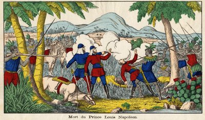 وفاة الأمير يوجين لويس نابليون في 1 يونيو 1879 ، أمير إمبراطوري (23 عامًا) ، وهو الابن الوحيد للإمبراطور السابق نابليون الثالث وزوجته. صورة إبينال من القرن التاسع عشر. بواسطة المدرسة الفرنسية