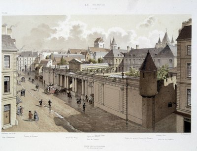 مدخل القصر عام 1770 - في "باريس عبر العصور: المعبد وشارع رويال" ، أواخر القرن التاسع عشر بواسطة المدرسة الفرنسية