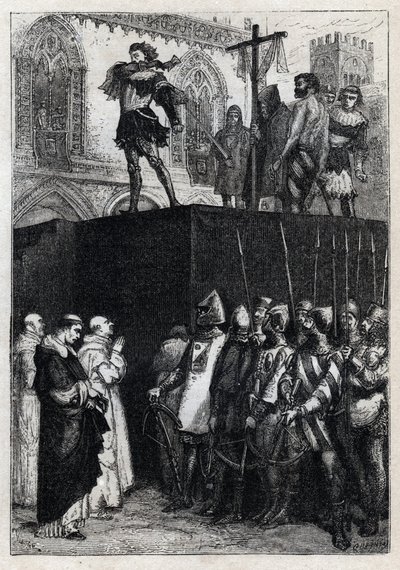 إعدام كونرادين (أو كونراد هوهنشتاوفن) ملك صقلية ودوق شوابيا (1252-1268) بأمر من تشارلز أنجو بعد معركة تاجلياكوزو عام 1268 "(إعدام كونرادين (أو كونراد الأصغر) ، آخر ملوك ستوفر صقلية ، التالية بواسطة المدرسة الفرنسية