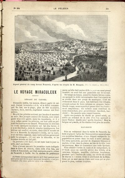 المظهر العام للمخيم أمام الناصرة ، بناءً على رسم تخطيطي لموجيو ، لو بيليرين بواسطة المدرسة الفرنسية
