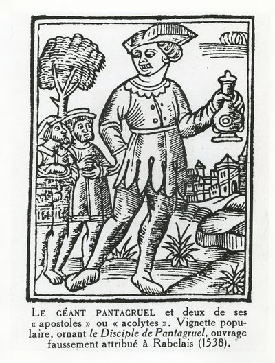 العملاق Pantagruel واثنين من رسله ، من "The Disciple de Pantagruel" بواسطة المدرسة الفرنسية