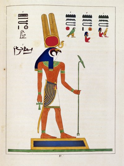 الإله ماندو ، رسم توضيحي من البانثيون المصري: مجموعة من الشخصيات الأسطورية من مصر القديمة بقلم جان فرانسوا شامبليون ، نُشر عام 1986 بواسطة المدرسة الفرنسية