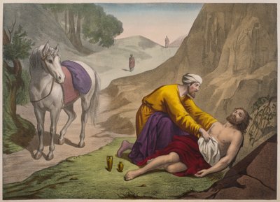 السامري الصالح ، توضيح من التعليم المسيحي Listoire Sainte ، نشره Charles Delagrave ، باريس ، أواخر القرن التاسع عشر بواسطة المدرسة الفرنسية