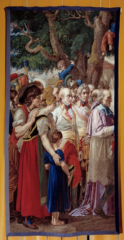 تسليم مفاتيح فيينا لنابليون الأول (1769-1821) عاد الإمبراطور إلى العاصمة النمساوية المهجورة من قبل فرانسوا الثاني ملك هابسبورغ في 14/11/1805. نسيج مصنوع من ورشة Gobelins. 1815. أحد 3،35x1،72 م مالميزون ، متحف القصر بواسطة المدرسة الفرنسية