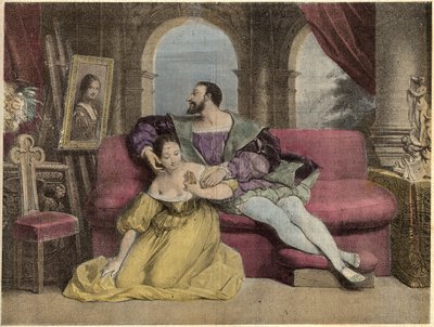 ملك فرنسا فرانسوا الأول (1494-1547) وأعمال الحديد الجميلة. الطباعة الحجرية لدافريا من عام 1838 في "" الضحك إت جالانتري "". مجموعة أسبوعية من صور Galantes في اتجاه جون جراند كارتريت. 1903-1904. بواسطة المدرسة الفرنسية