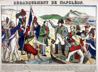 الإنزال في خليج خوان: عاد نابليون الأول إلى فرنسا في 1 مارس 1815 بعد فترة نفيه في جزيرة إلبا. صورة إبينال بواسطة المدرسة الفرنسية