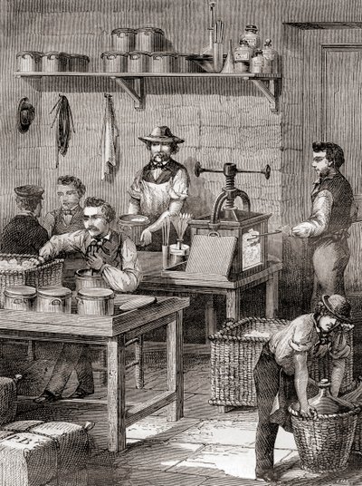 صناعة القطن المسدس في القرن التاسع عشر ، من Les Merveilles de la Science ، تم نشره حوالي 1870 (نقش) بواسطة المدرسة الفرنسية