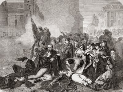 مذبحة المدنيين في ساحة القلعة ، وارسو ، في 8 أبريل 1861 على يد مشاة وسلاح الفرسان الروس ، من "L" Univers Illustré ، 1866 بواسطة المدرسة الفرنسية