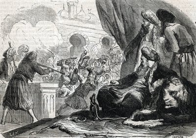 “The massacre of the army of the Janissaries in 1826 by Sultan Mahmoud II, Constantinople” (engraving) 1864 بواسطة المدرسة الفرنسية